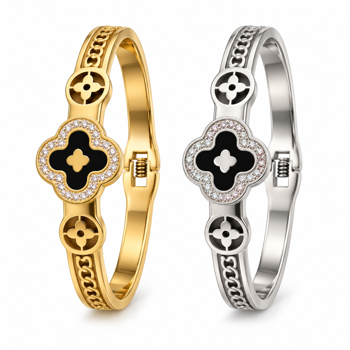 Klaver Bangle Armband Stainless Steel – Goud & Zilver | Intero Sieraden