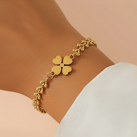 Hartjes Klaver Armband - Verstelbaar Goudkleurig RVS