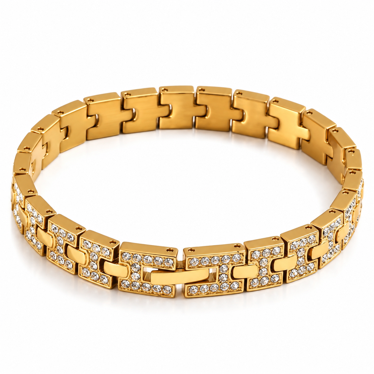 Schakels Armband Stainless Steel – 18K Verguld met Fonkelende Steentjes | Intero Sieraden