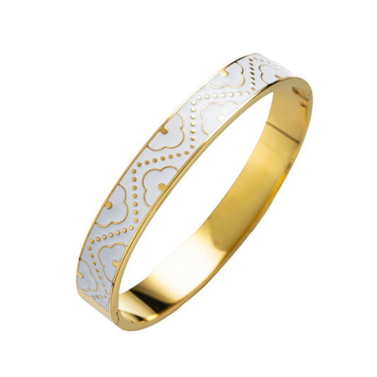 Stainless Steel Bracelet - Gold with White Pattern