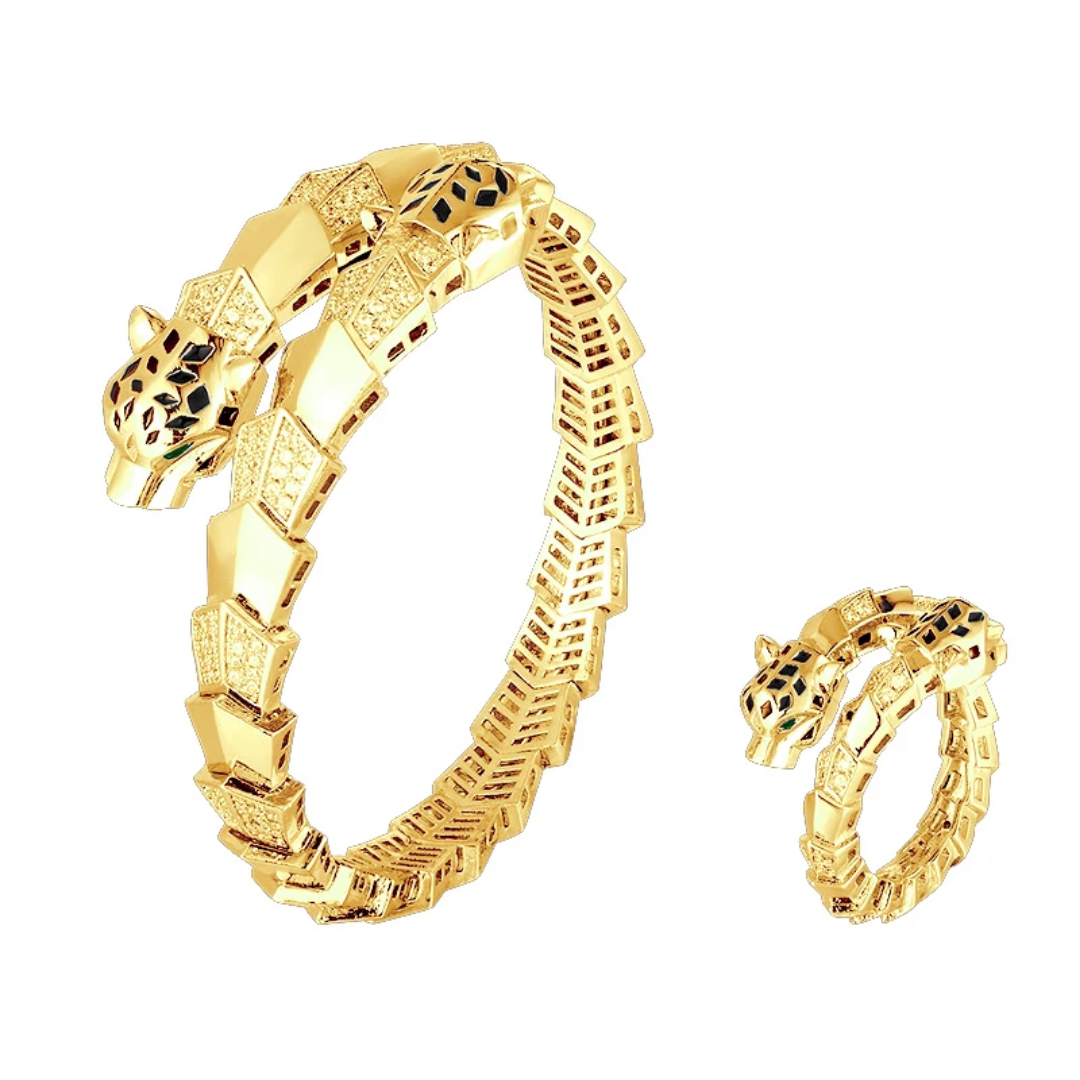 Gouden Luipaard Armband en Ring Set - Intero Sieraden