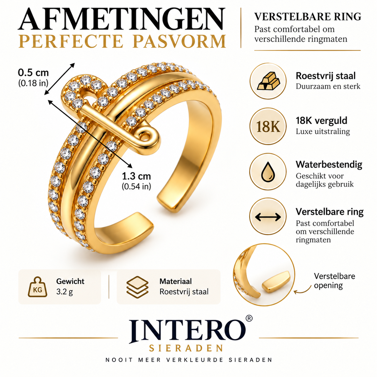 Gouden Veiligheidsspeld Ring – Verstelbaar – Stainless Steel