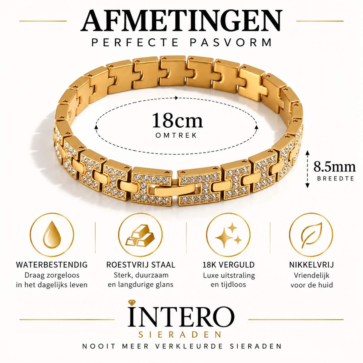 Schakels Armband Stainless Steel – 18K Verguld met Fonkelende Steentjes | Intero Sieraden
