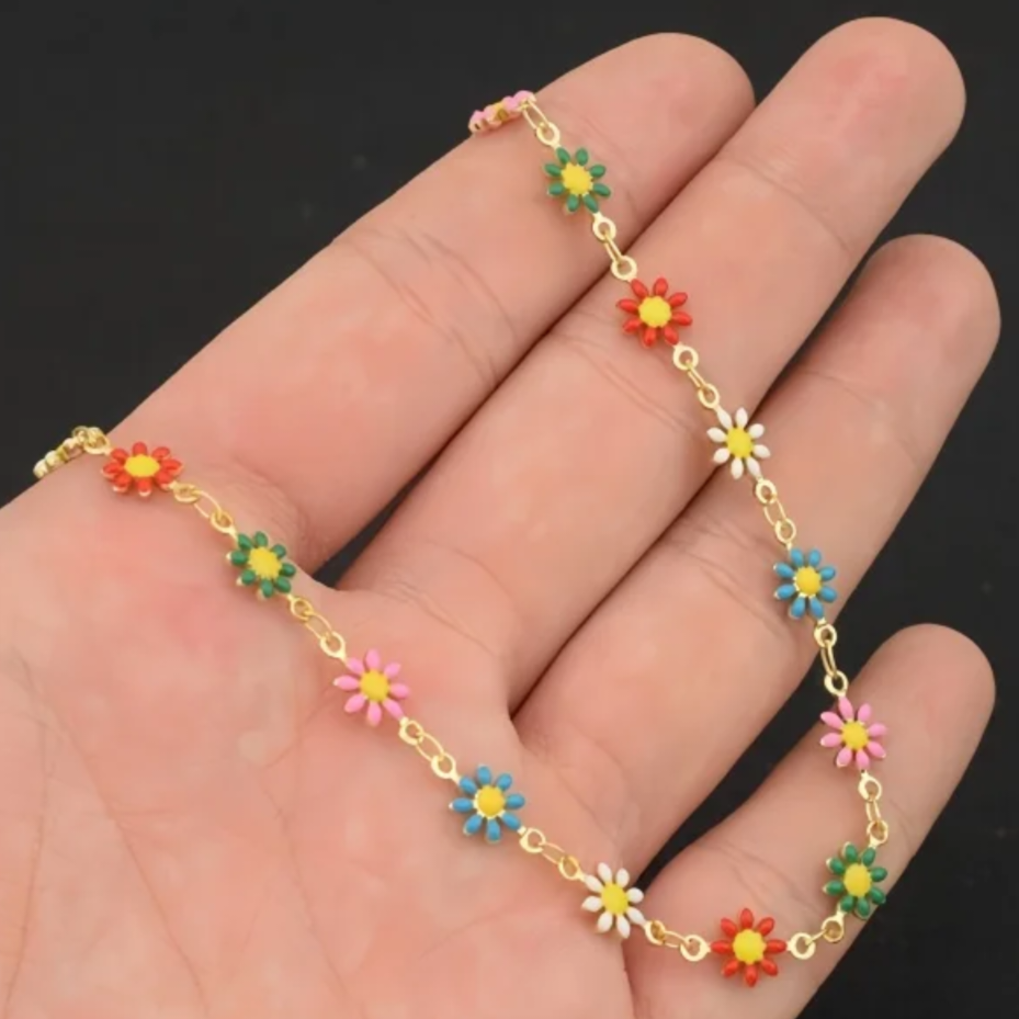Ketting Daisy Bloemen | Kleurrijk & Waterproof Stainless Steel