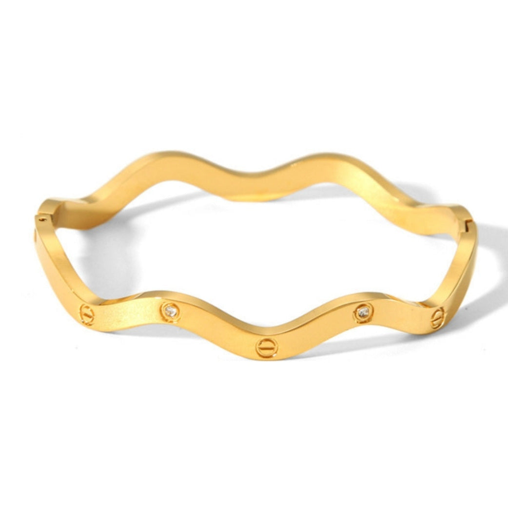 Golvende Armband met Kristallen - Goudkleurig RVS
