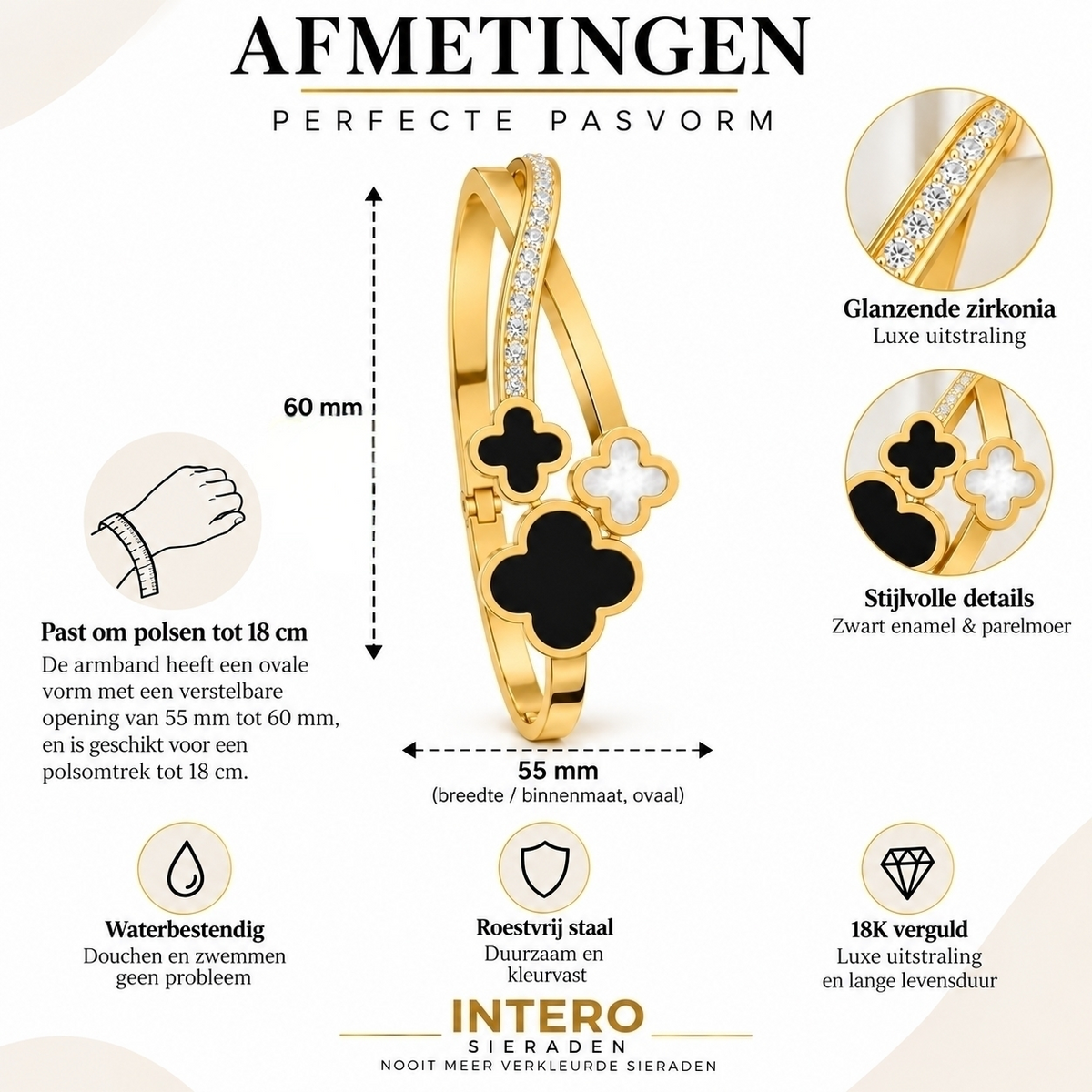 Trio Klaver Armband | 18K Verguld Roestvrij Staal | Waterbestendig