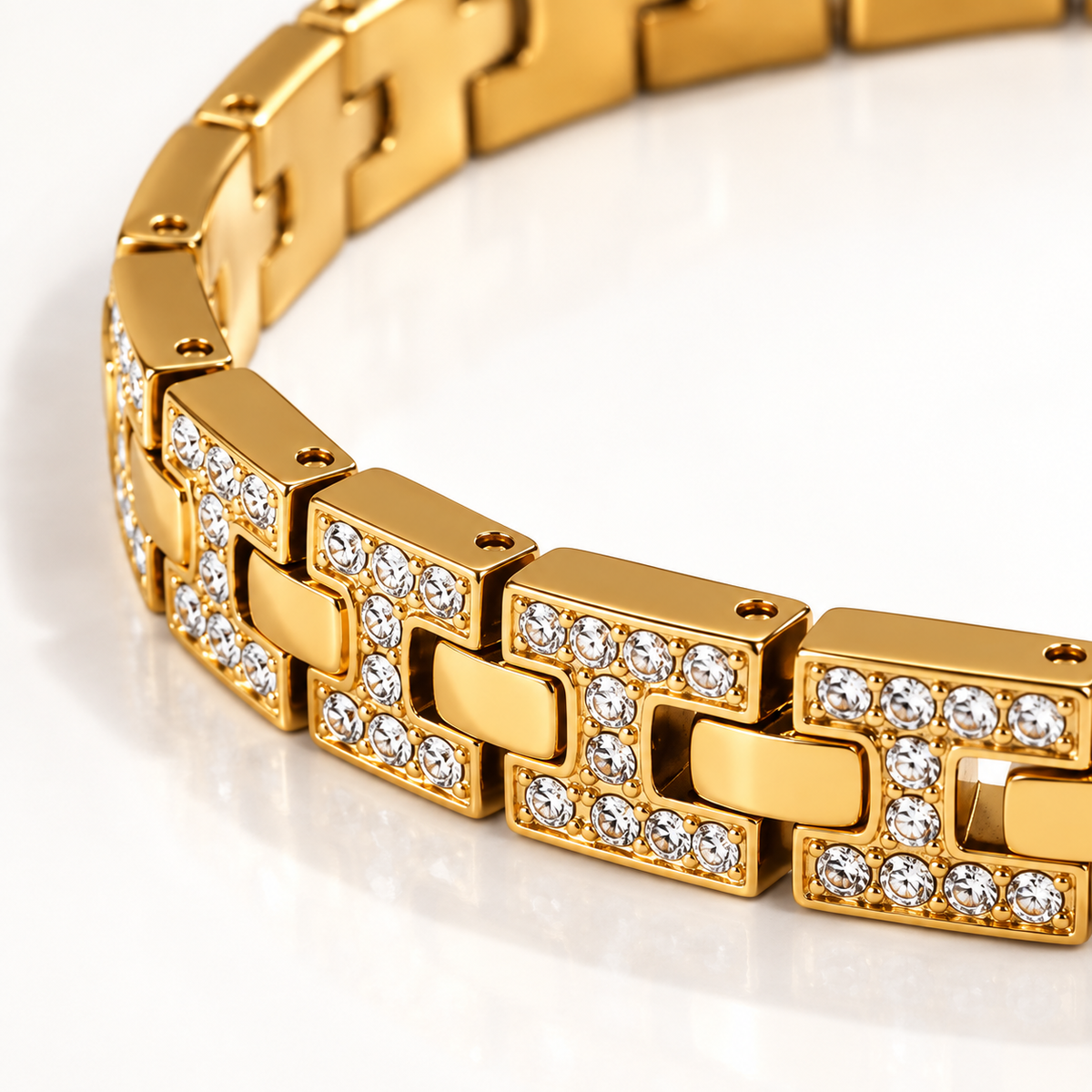 Schakels Armband Stainless Steel – 18K Verguld met Fonkelende Steentjes | Intero Sieraden