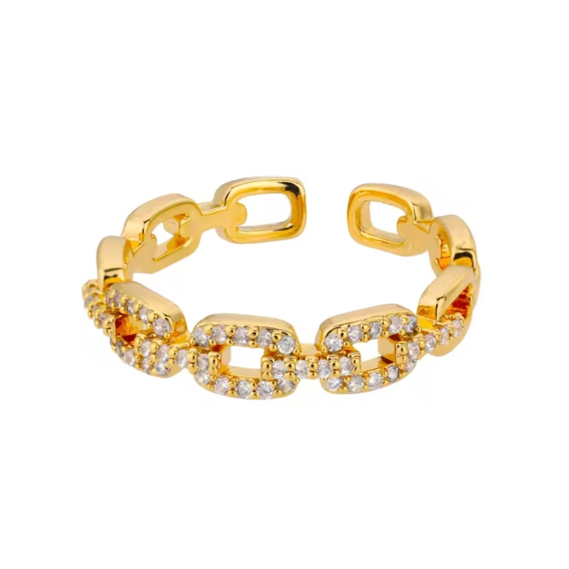 Schakelring met Kristallen - Goudkleurig & Zilverkleurig