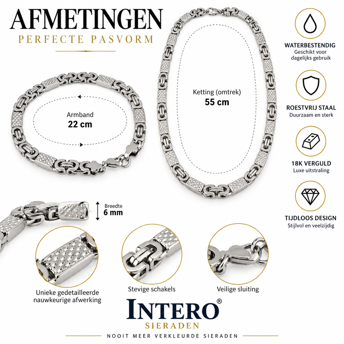 Heren Sieradenset – Greek Key Ketting & Armband – Stainless Steel Zilver