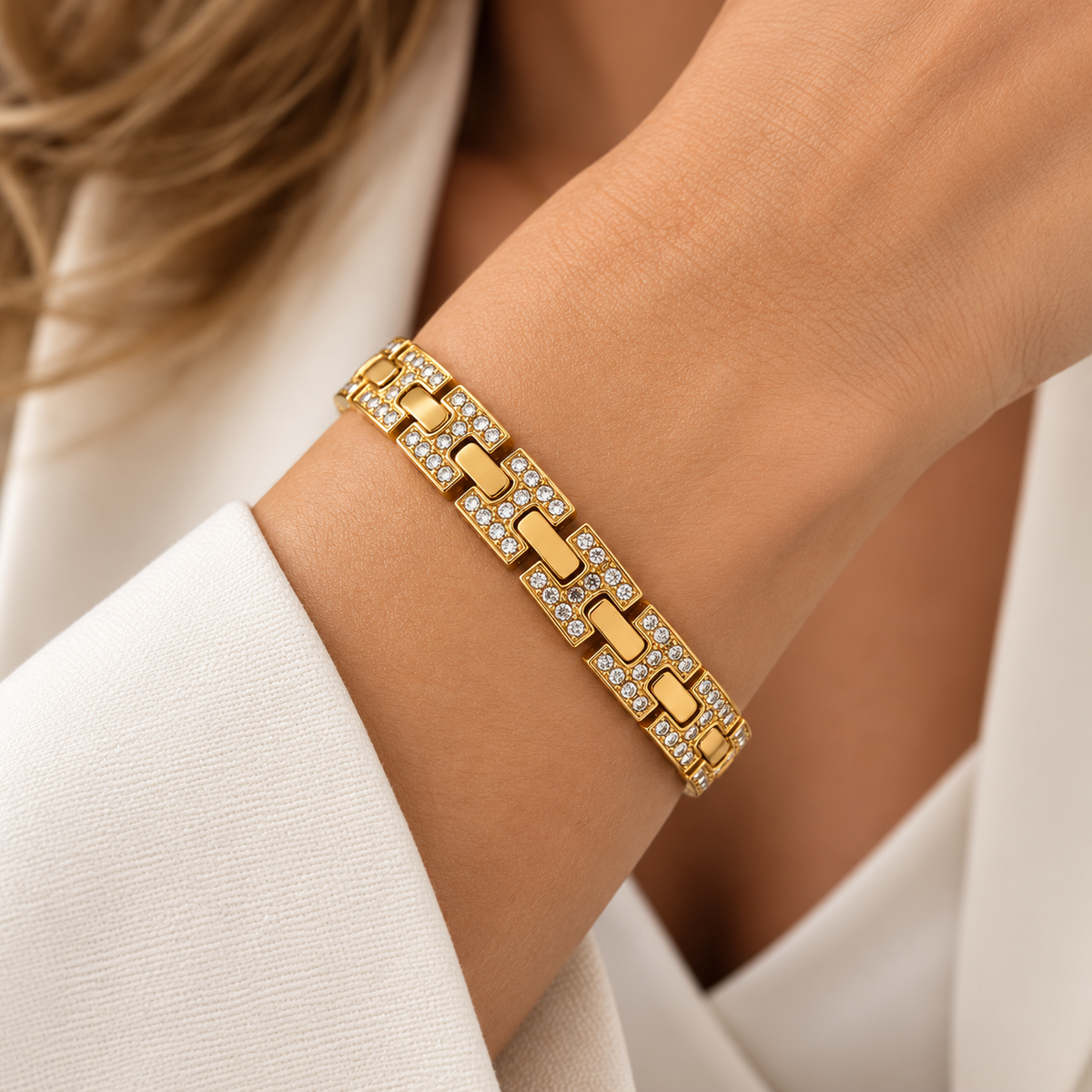 Schakels Armband Stainless Steel – 18K Verguld met Fonkelende Steentjes | Intero Sieraden