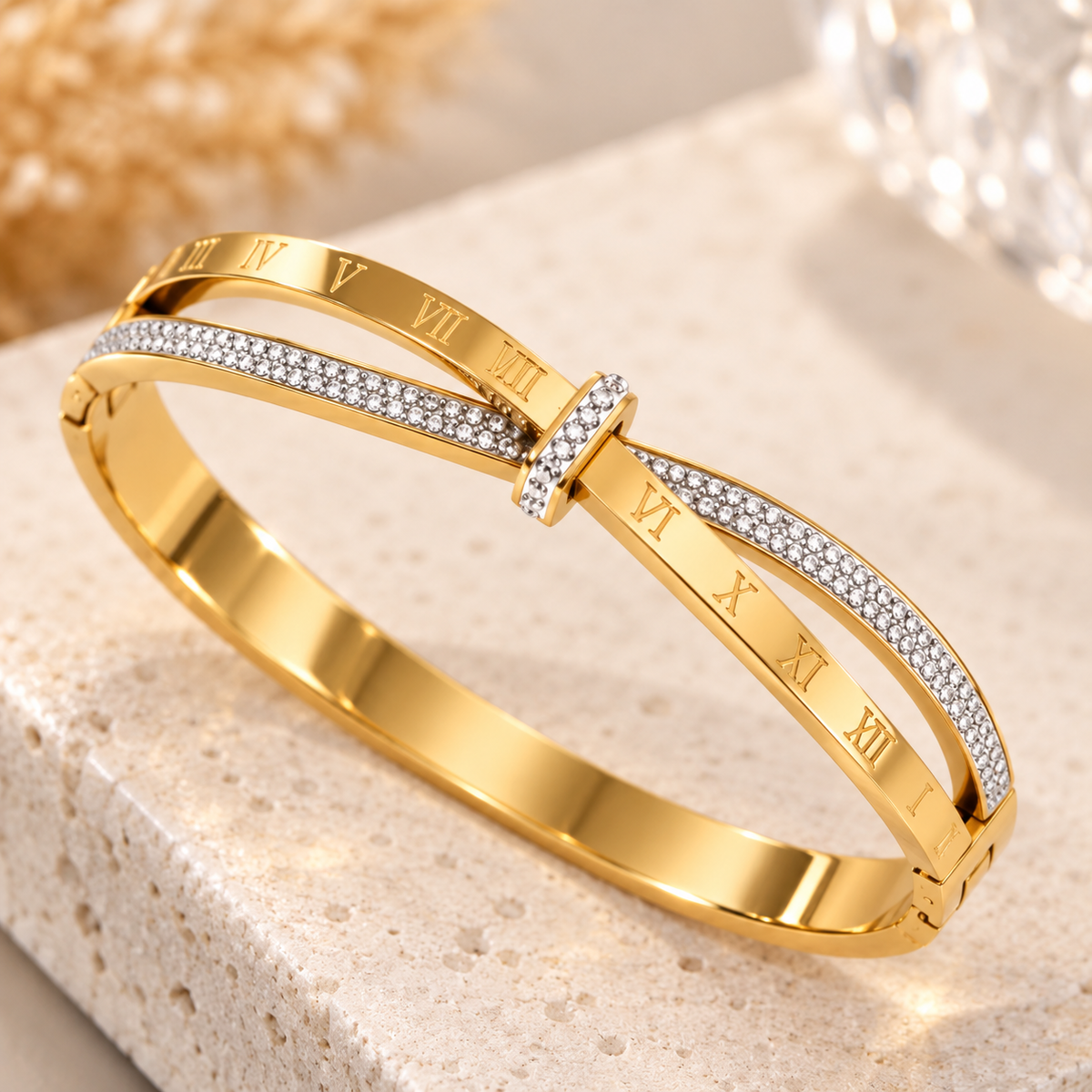 Roma Luxe Bangle – Goud met steentjes | Stainless Steel | Waterproof
