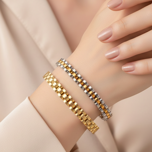 Stainless Steel Link Bracelet - Water Resistant Gold &amp; Silver