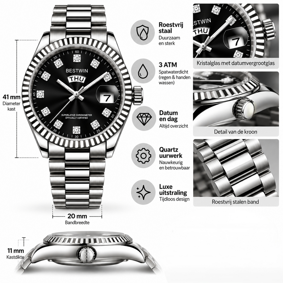 Intero Herenhorloge – Stainless Steel Day & Date