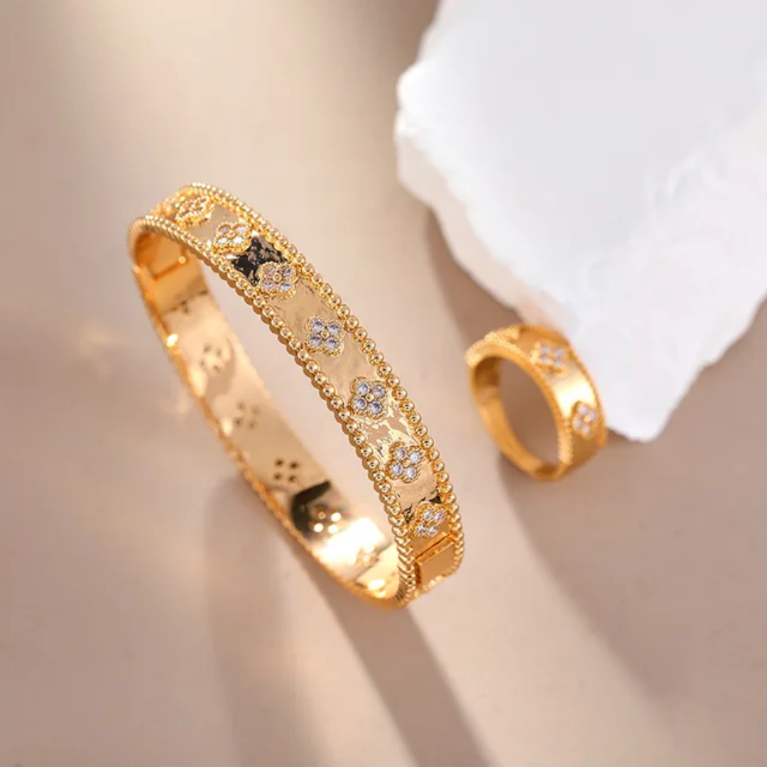 Gouden Bloesem Armband en Ring set - Intero Sieraden