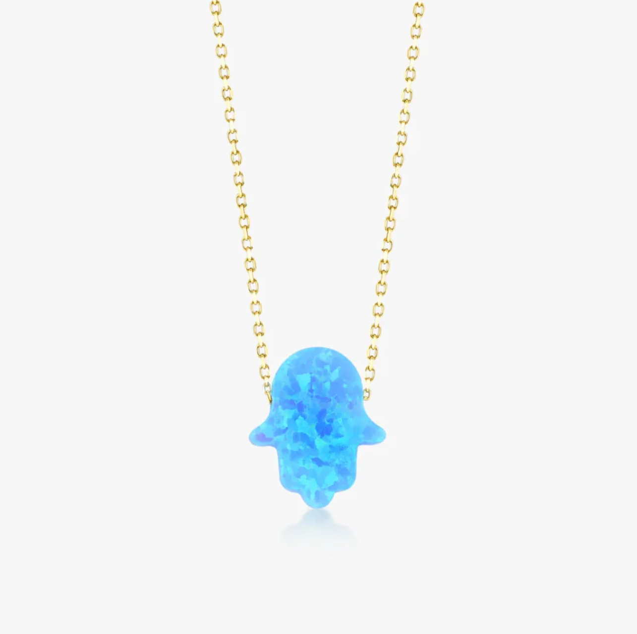 Hamsa Hand Ketting met Blauwe Opal-Look Resin – Stainless Steel