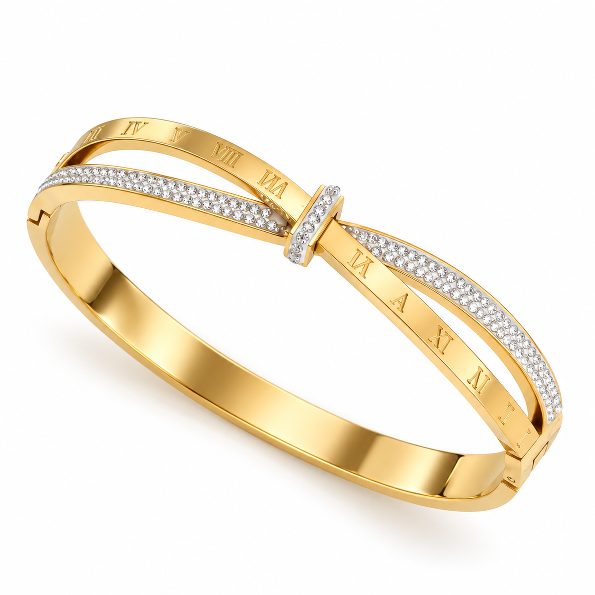 Roma Luxe Bangle – Goud met steentjes | Stainless Steel | Waterproof