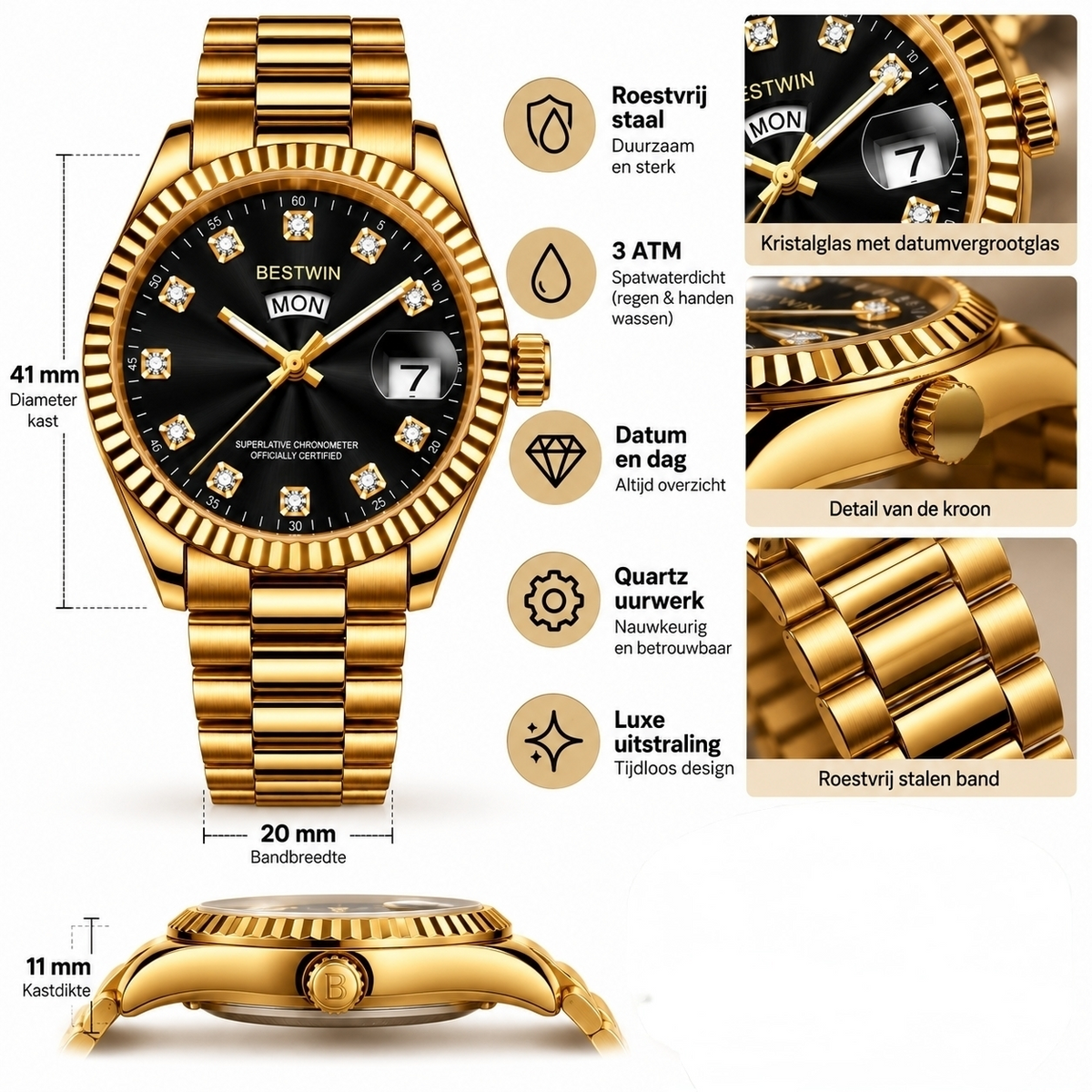 Intero Herenhorloge – Stainless Steel Day & Date