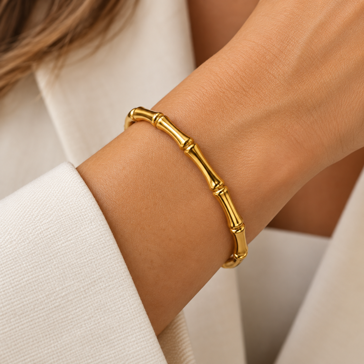 Bamboo Bangle Armband Stainless Steel Waterproof – Goud | Intero Sieraden