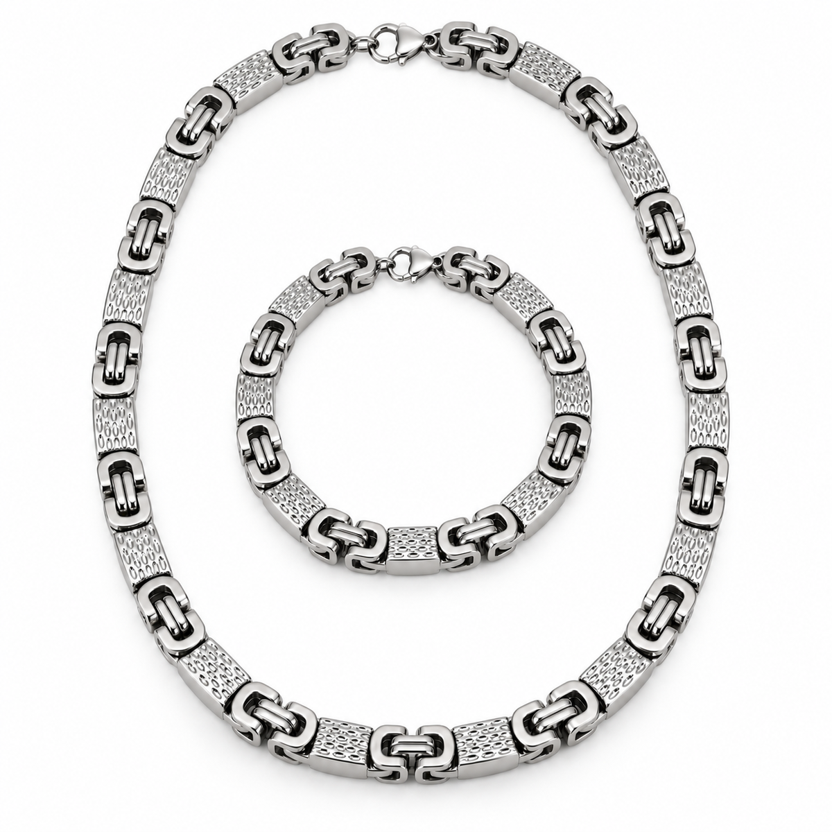 Heren Sieradenset – Greek Key Ketting & Armband – Stainless Steel Zilver