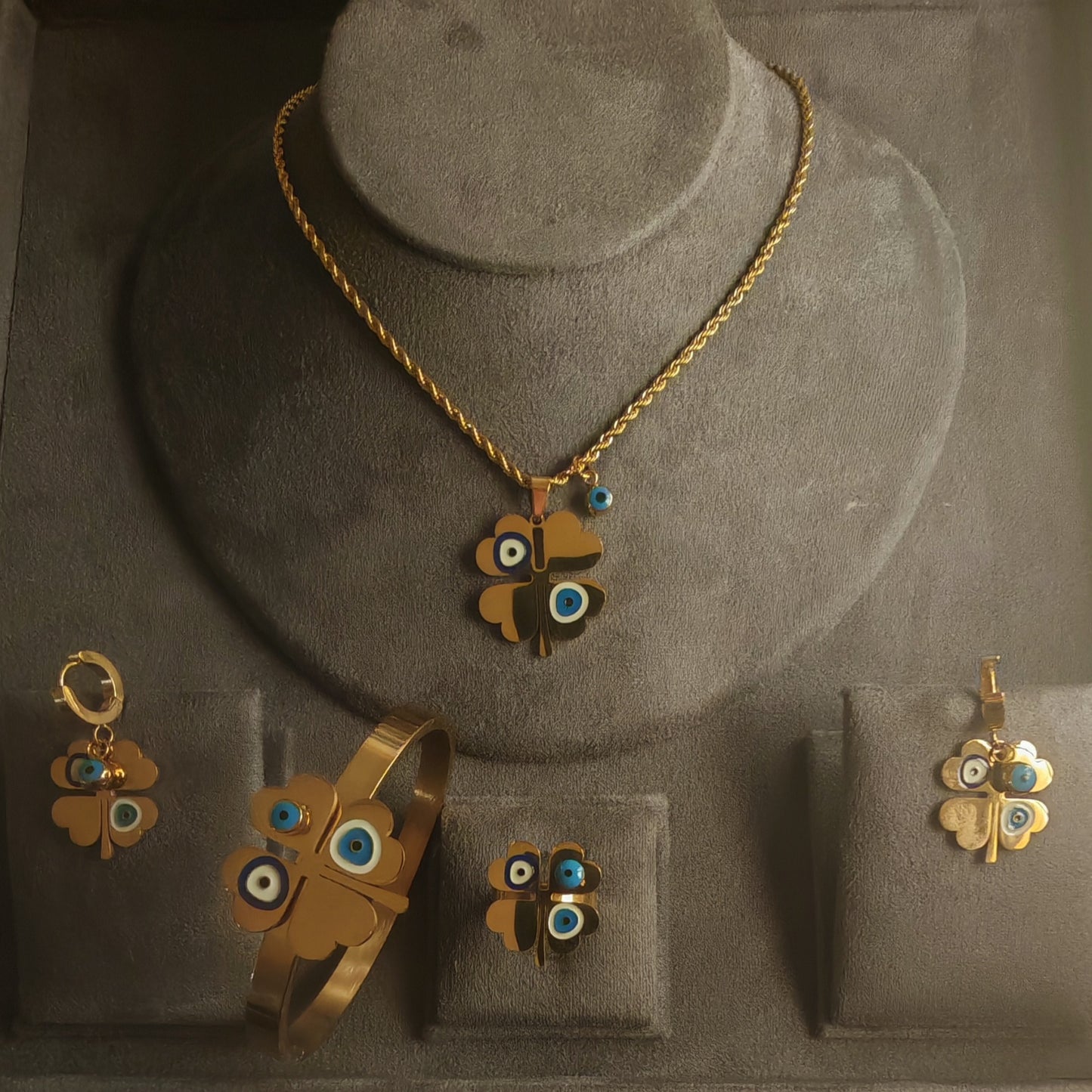 Klaverblad-set met Nazar-oog – geluk & bescherming in stijl