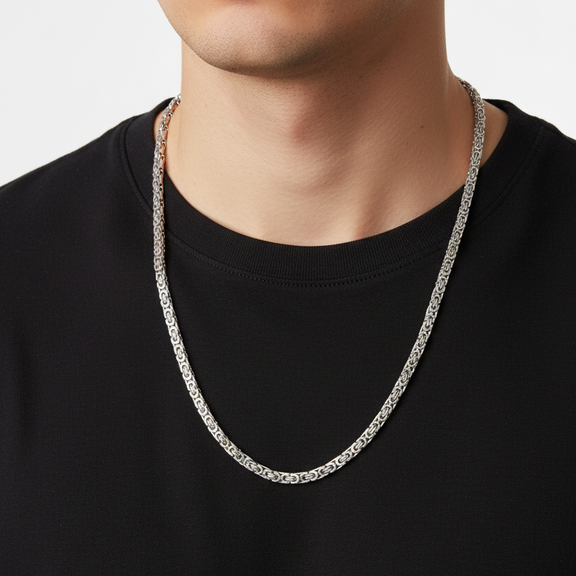 Silver Byzantine Chain 60cm Worn