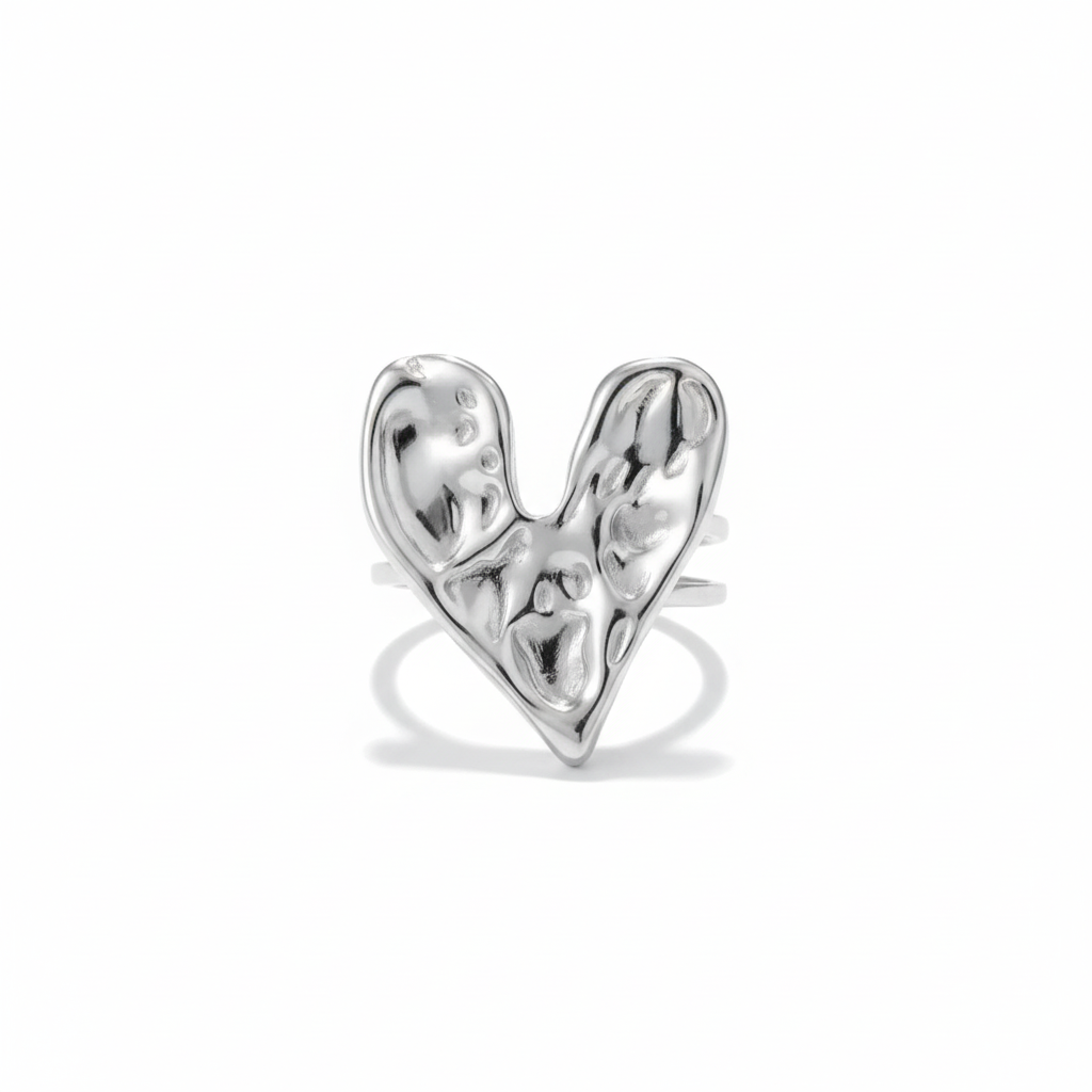 Silver Heart Ring White Background