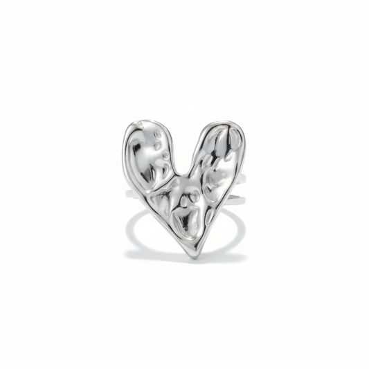 Silver Heart Ring White Background